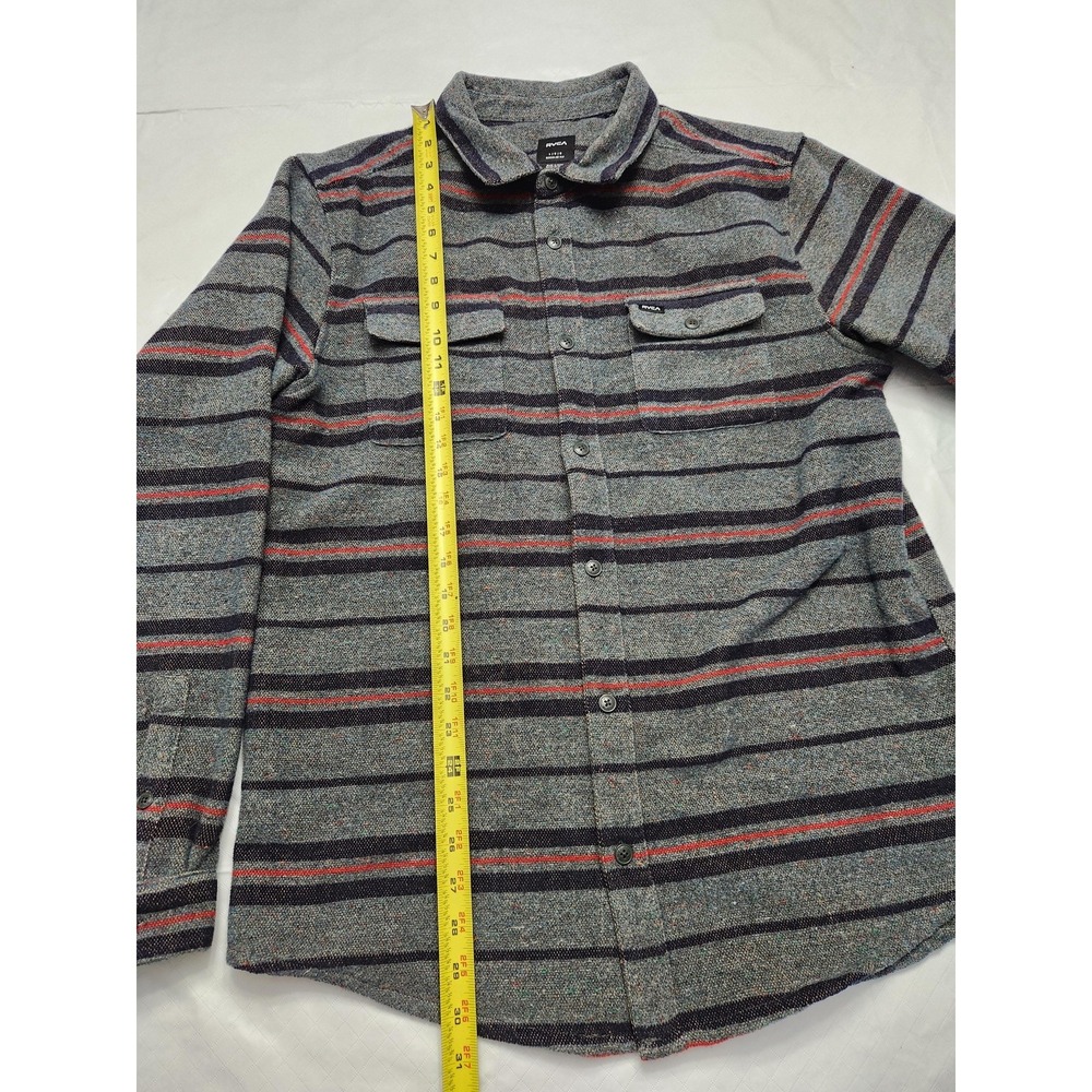 RVCA Shirt Mens Large Gray Stripe Wool Blend Flannel Long Sleeve Button Up - Picture 4 of 12